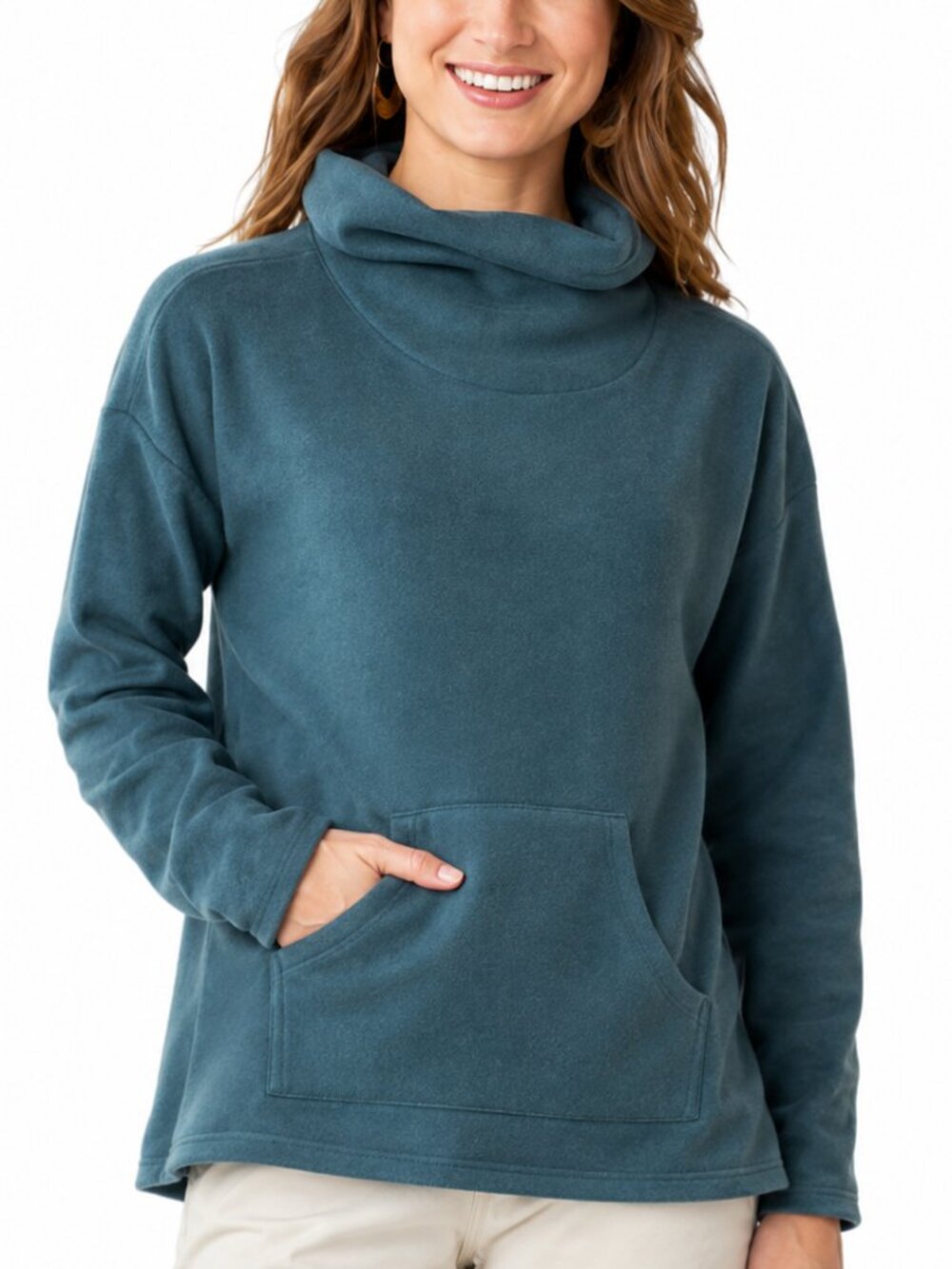 EUC Carve Designs Teal Cowl Neck Pullover Small Cozy Outdoor Coastal